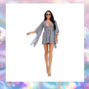 WOMEN'S SHORT BELL SLEEVES V-NECK BELTED FLORAL ROMPER